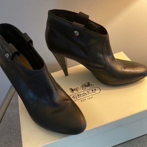 Coach Aliza Black Leather Slip on Booties with 4” Cone Heal 10